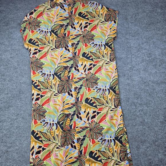 C&C California Dress Womens Medium Linen Multicolor Tropical Palm Leaf Coastal - Picture 6 of 6
